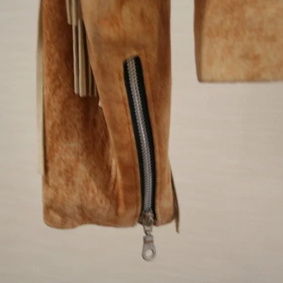 Tribe America Tan Genuine Suede Leather, Fringe along the yoke and sleeves Sz 10 - Picture 10 of 14